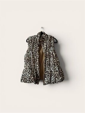 Leopard Print Quilted Puffer Vest - Brown/Black